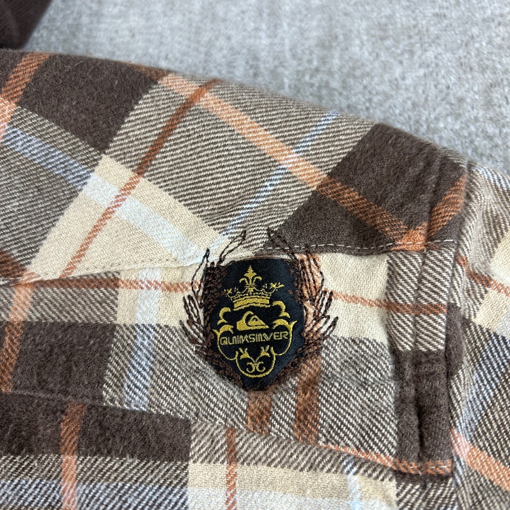 Y2K Quiksilver Hooded Flannel Shirt Mens Small Brown Plaid Skater Surf Beach - Picture 7 of 7